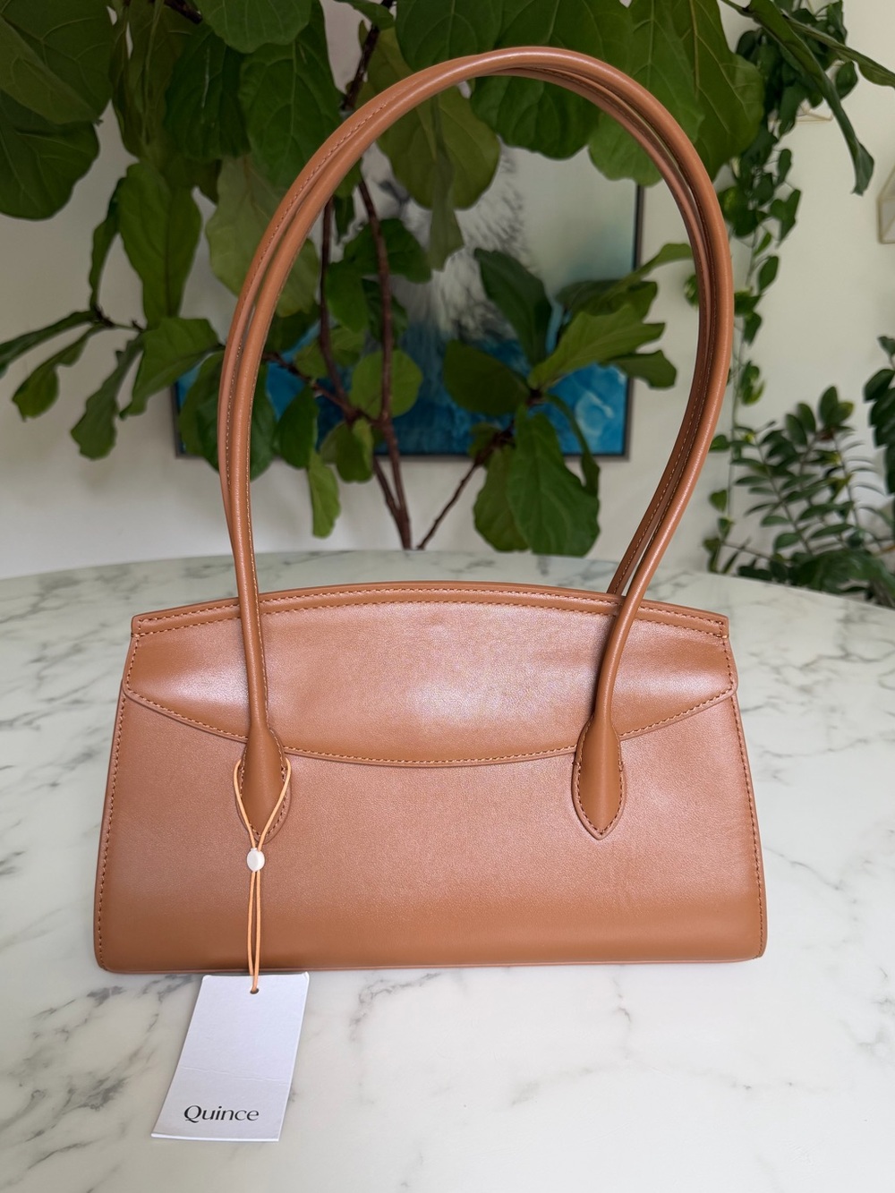 NWT Quince Amelie Italian Leather Shoulder Bag Cognac Tan